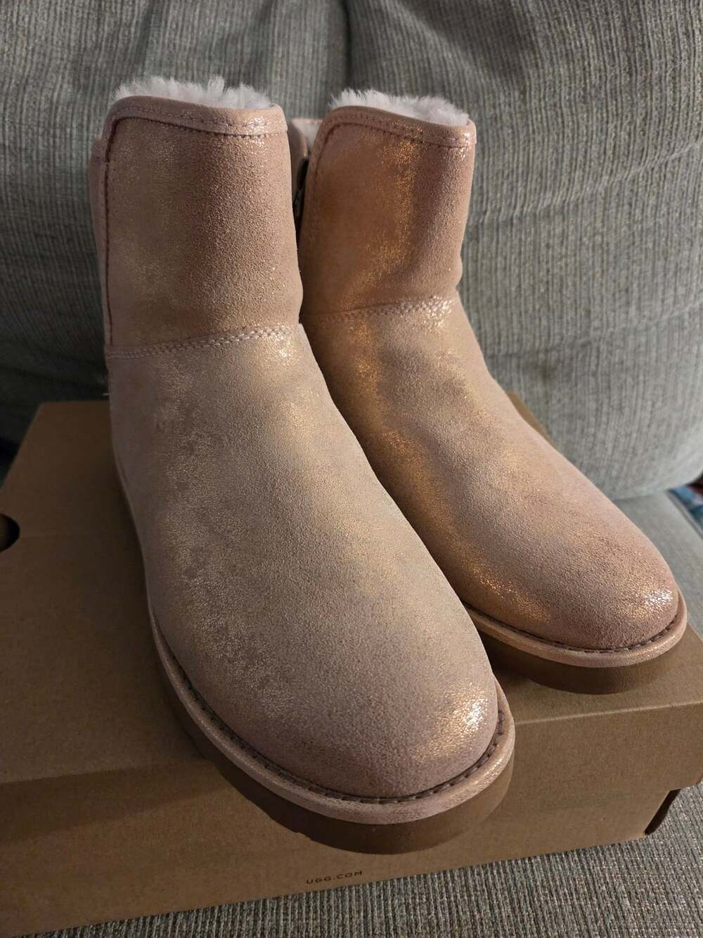 UGG Classic Abree Mini II Stardust Metallic Rose Gold Boots